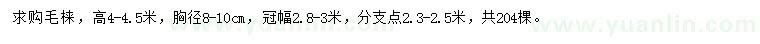 求購胸徑8-10公分毛梾