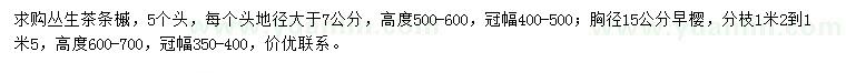 求購叢生茶條槭、胸徑15公分早櫻