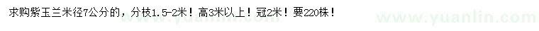 求購(gòu)米徑7公分紫玉蘭