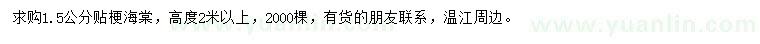 求購1.5公分貼梗海棠