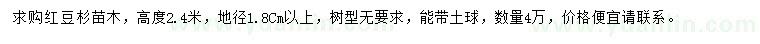 求購高度2.4米紅豆杉