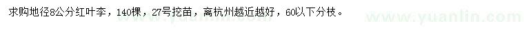 求購地徑8公分紅葉李