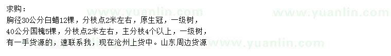 求購胸徑30公分白蠟、40公分國槐