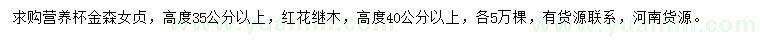 求購(gòu)高度35公分以上金森女貞、高度40公分以上紅花繼木