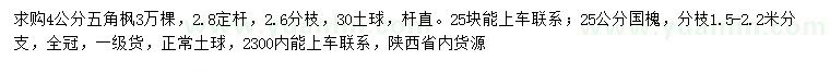 求購(gòu)4公分五角楓、25公分國(guó)槐