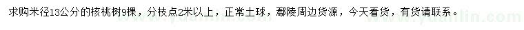 求購米徑13公分核桃樹