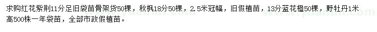 求購(gòu)紅花紫荊、秋楓、藍(lán)花楹等