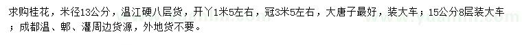 求購米徑13、15公分桂花