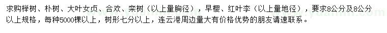求購櫸樹、樸樹、大葉女貞等