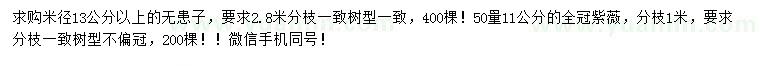 求購(gòu)米徑13公分以上無(wú)患子、50量11公分紫薇