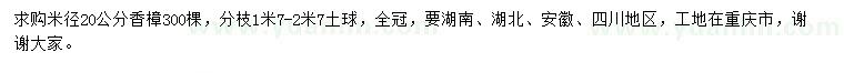 求購米徑20公分香樟