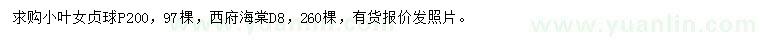 求購(gòu)冠2米小葉女貞球、地徑8公分西府海棠