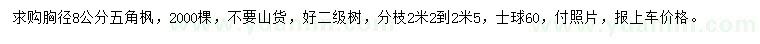 求購胸徑8公分五角楓