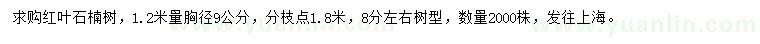 求購(gòu)1.2米量胸徑9公分紅葉石楠樹(shù)