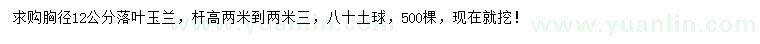 求購(gòu)胸徑12公分落葉玉蘭