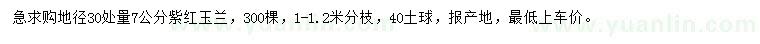 求購地徑30量7公分紫紅玉蘭