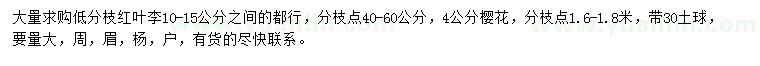 求購(gòu)10-15公分紅葉李、4公分櫻花
