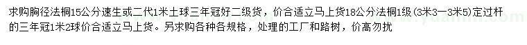 求購胸徑15公分速生法桐、18公分法桐