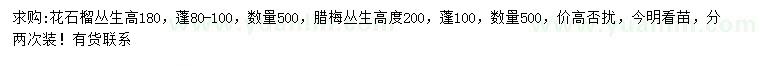 求購高180公分叢生花石榴、200公分叢生臘梅