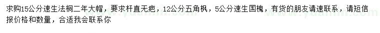 求購速生法桐、五角楓、速生國槐