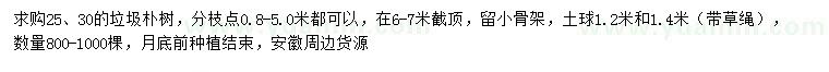 求購25、30公分樸樹