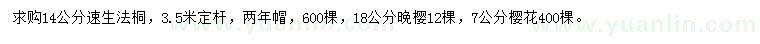 求購速生法桐、晚櫻、櫻花