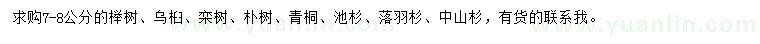 求購櫸樹、烏桕、欒樹等