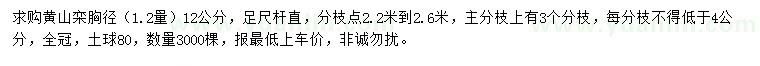 求購胸徑1.2量12公分黃山欒