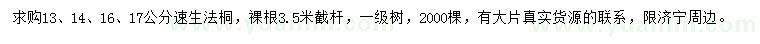 求購13、14、16、17公分速生法桐