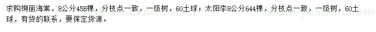 求購(gòu)8公分絢麗海棠、太陽(yáng)李
