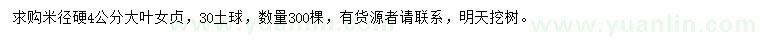 求購米徑硬4公分大葉女貞
