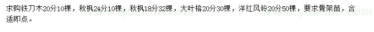 求購(gòu)鐵刀木、秋楓、大葉榕等