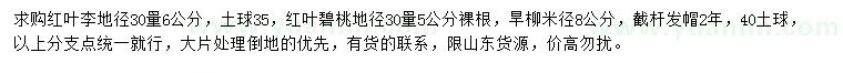 求購(gòu)紅葉李、紅葉碧桃、旱柳