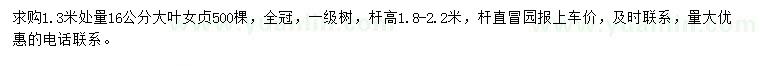 求購1.3米處量16公分大葉女貞