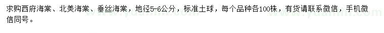 求購(gòu)西府海棠、北美海棠、垂絲海棠