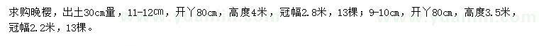 求購出土30量9-10、11-12公分晚櫻