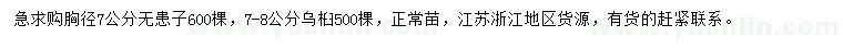 求購(gòu)胸徑7公分無患子、7-8公分烏桕