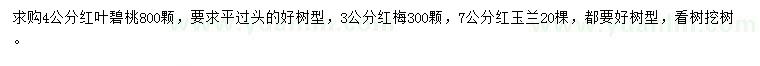求購(gòu)紅葉碧桃、紅梅、紅玉蘭