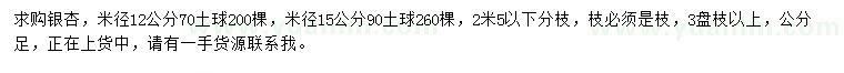 求購(gòu)米徑12、15公分銀杏