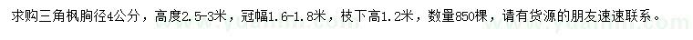 求購胸徑4公分三角楓