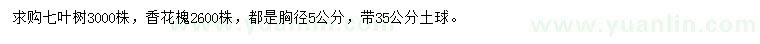 求購(gòu)胸徑5公分七葉樹、香花槐