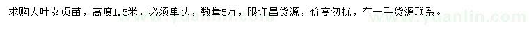 求購高度1.5米大葉女貞苗