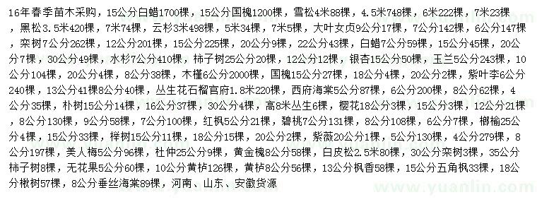 求購白蠟、國槐、雪松等