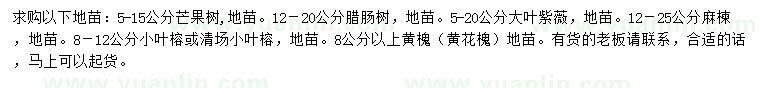 求購芒果樹、臘腸樹、大葉紫薇等