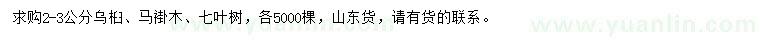 求購(gòu)烏桕、馬褂木、七葉樹(shù)
