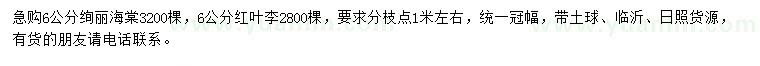 求購(gòu)6公分絢麗海棠、紅葉李