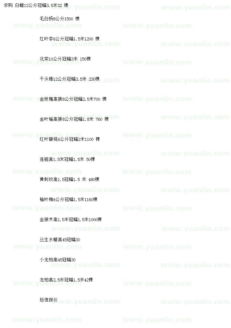 求購白蠟、毛白楊、紅葉李等