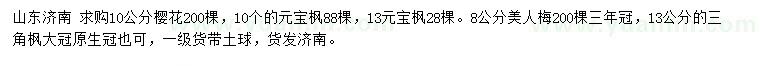 求購櫻花、元寶楓、美人梅等