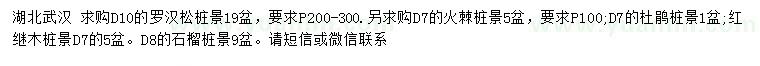 求購(gòu)羅漢松樁景、火棘樁景、杜鵑樁景等