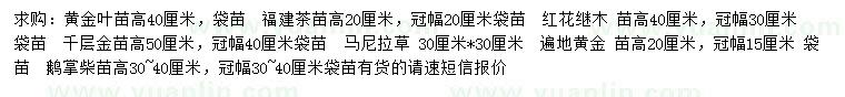 求購(gòu)黃金葉、福建茶、紅花繼木等